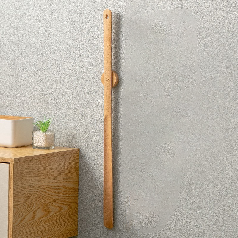 Long-Handle Magnetic Shoehorn with Wall Mount Beech Wood 20-Inch Entryway Shoe Helper for Adults Seniors Easy Storage Hallway Mudroom Closet | Thomler