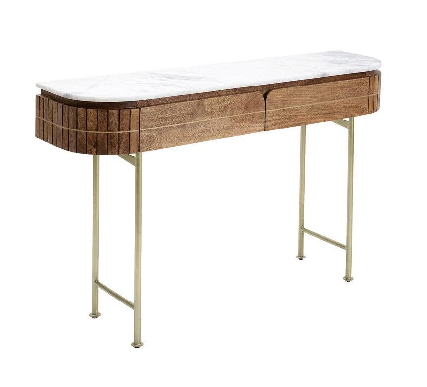 Console Table Solid Mango Wood Marble Top 100.0 cm Gold Legs Hallway Living Room Side Table With Drawers | Thomler