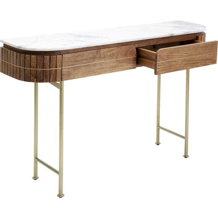 Console Table Solid Mango Wood Marble Top 100.0 cm Gold Legs Hallway Living Room Side Table With Drawers | Thomler
