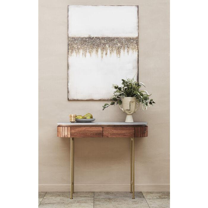 Console Table Solid Mango Wood Marble Top 100.0 cm Gold Legs Hallway Living Room Side Table With Drawers | Thomler