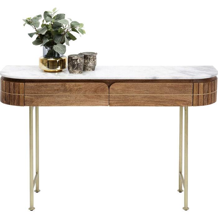 Console Table Solid Mango Wood Marble Top 100.0 cm Gold Legs Hallway Living Room Side Table With Drawers | Thomler