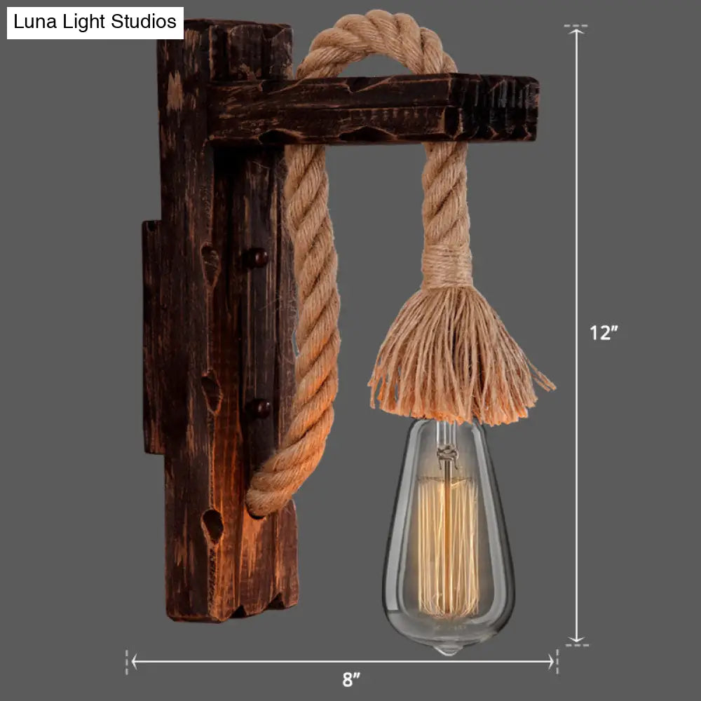 Rustic Wood Wall Sconce with Metal Cage and Rope Accent for Bedroom, Hallway, Living Room – E26 Socket Indoor Lighting Fixture | Thomler