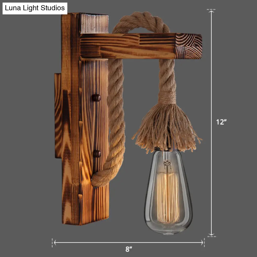 Rustic Wood Wall Sconce with Metal Cage and Rope Accent for Bedroom, Hallway, Living Room – E26 Socket Indoor Lighting Fixture | Thomler