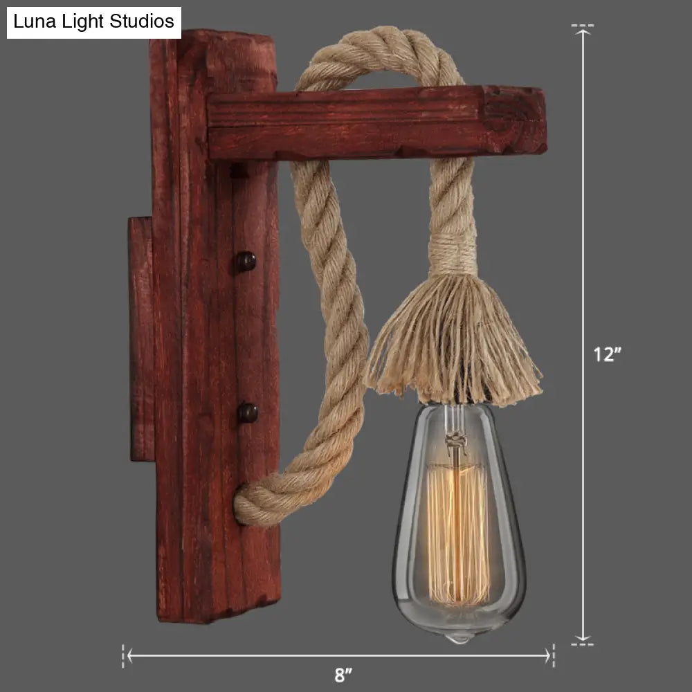 Rustic Wood Wall Sconce with Metal Cage and Rope Accent for Bedroom, Hallway, Living Room – E26 Socket Indoor Lighting Fixture | Thomler