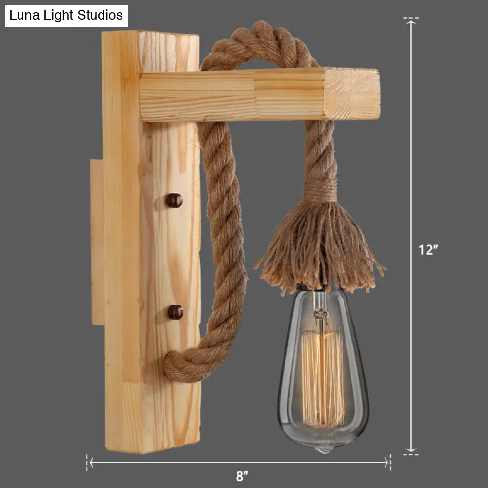 Rustic Wood Wall Sconce with Metal Cage and Rope Accent for Bedroom, Hallway, Living Room – E26 Socket Indoor Lighting Fixture | Thomler