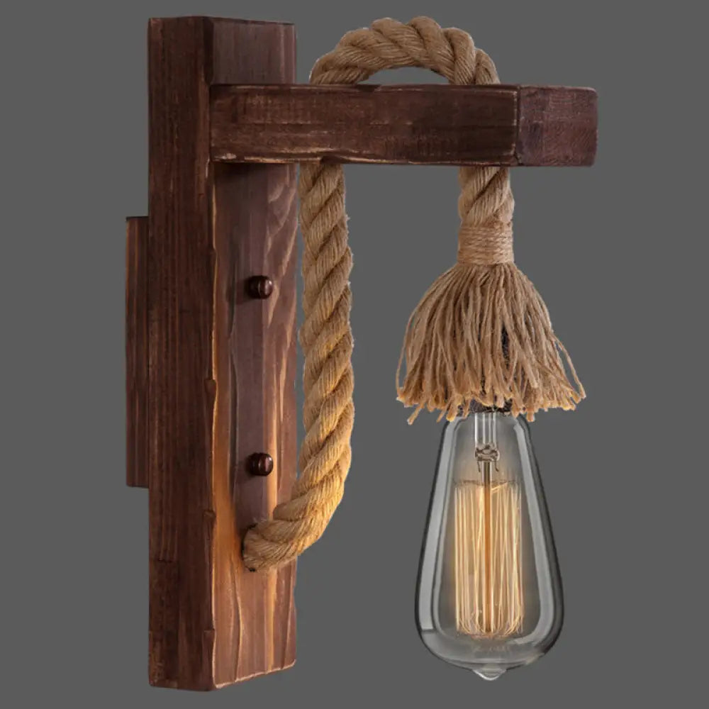 Rustic Wood Wall Sconce with Metal Cage and Rope Accent for Bedroom, Hallway, Living Room – E26 Socket Indoor Lighting Fixture | Thomler