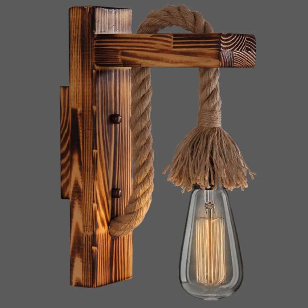 Rustic Wood Wall Sconce with Metal Cage and Rope Accent for Bedroom, Hallway, Living Room – E26 Socket Indoor Lighting Fixture | Thomler