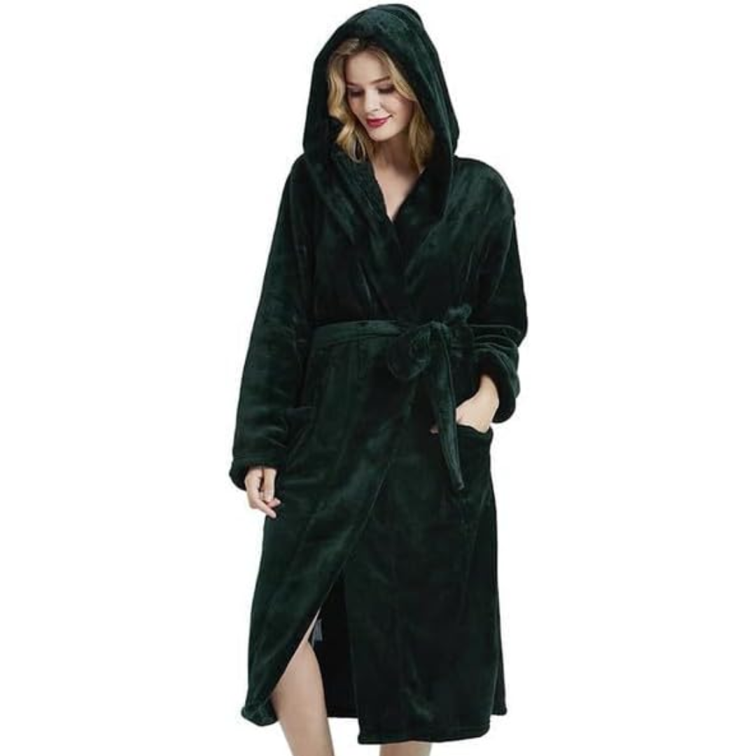 Hooded Fleece Robe for Women Long Soft Plush Loungewear with Pockets Cozy Warm Bathrobe for Lounging Relaxing Sleepwear Gift for Her Cold We | Thomler