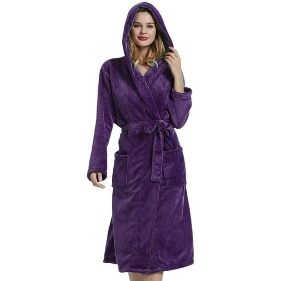 Hooded Fleece Robe for Women Long Soft Plush Loungewear with Pockets Cozy Warm Bathrobe for Lounging Relaxing Sleepwear Gift for Her Cold We | Thomler
