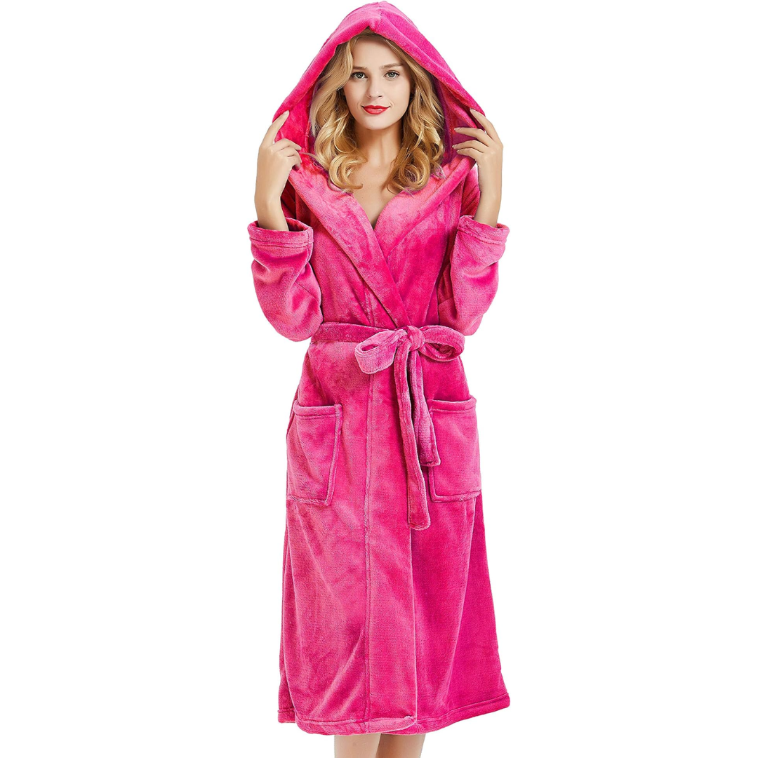 Hooded Fleece Robe for Women Long Soft Plush Loungewear with Pockets Cozy Warm Bathrobe for Lounging Relaxing Sleepwear Gift for Her Cold We | Thomler