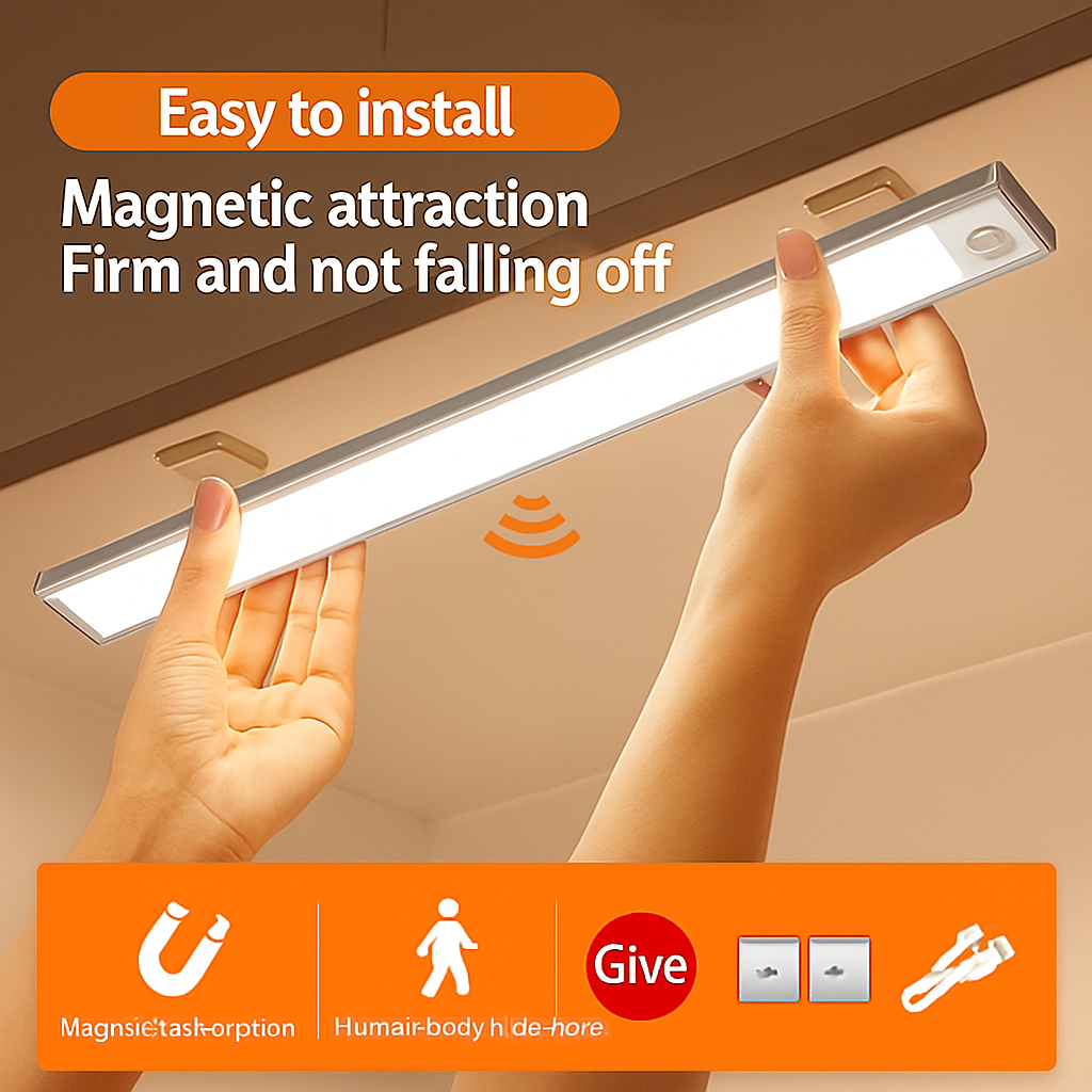 USB Rechargeable Motion Sensor LED Under Cabinet Light Stick, Magnetic Wireless Bar Light for Closet Pantry Kitchen Hallway Wardrobe | Thomler