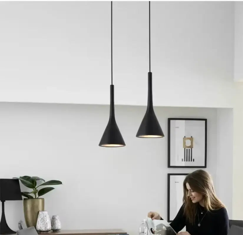 Pendant Light Aluminium E27 15.0 cm Black Kitchen Island Dining Table Adjustable Industrial Hanging Ceiling Lamp | Thomler