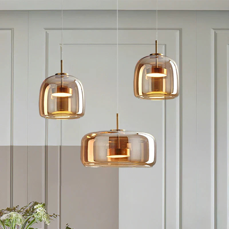 Pendant Light Glass 102.0 cm x 38.0 cm Cognac Or Smoke Grey Dining Room Kitchen Island Scandinavian Hanging Ceiling Lamp | Thomler