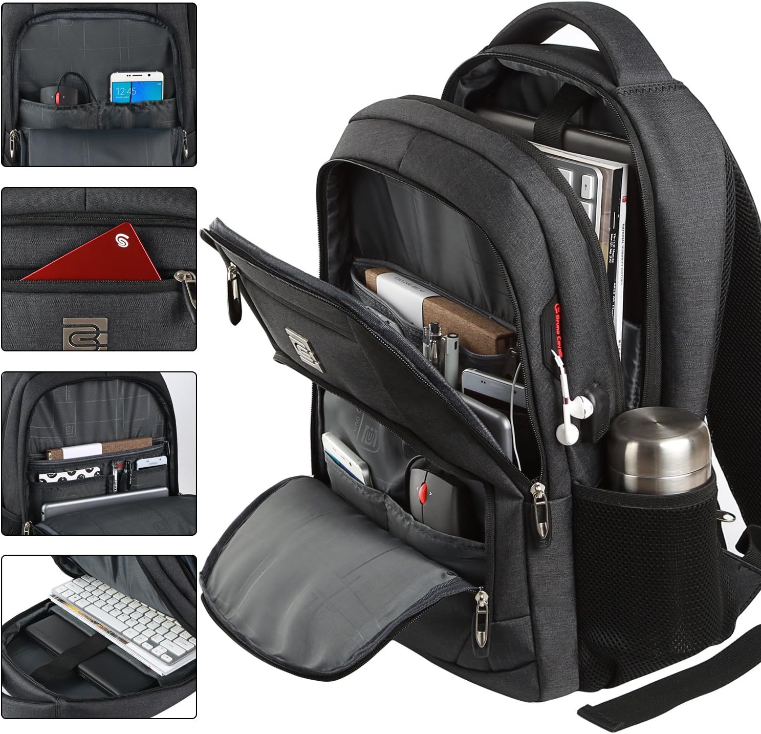 Tech Backpack for Laptops Up to 15.6 Inches with Integrated USB Power Port & Hidden Security Pocket | Polyester Daypack for College Students | Thomler