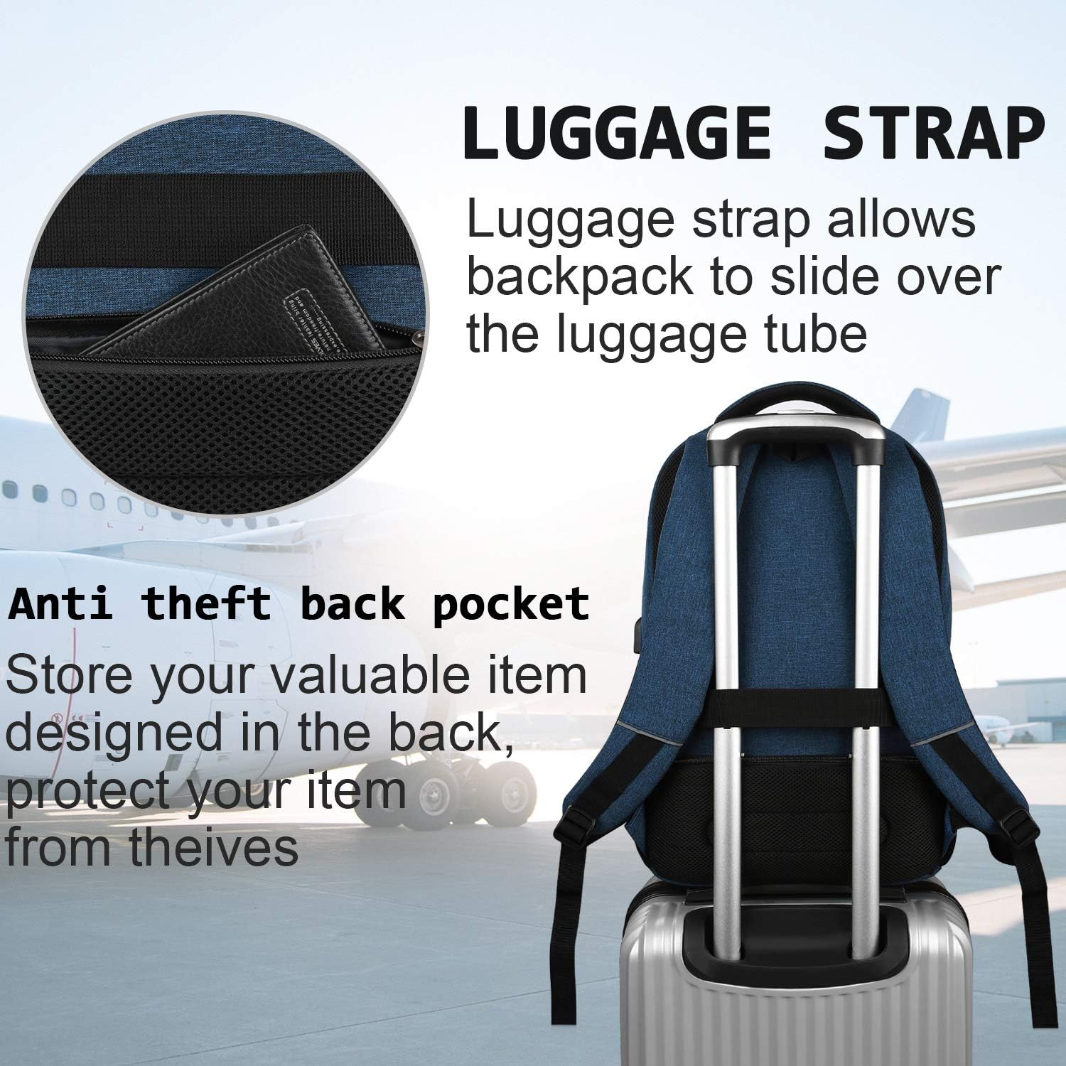 Tech Backpack for Laptops Up to 15.6 Inches with Integrated USB Power Port & Hidden Security Pocket | Polyester Daypack for College Students | Thomler