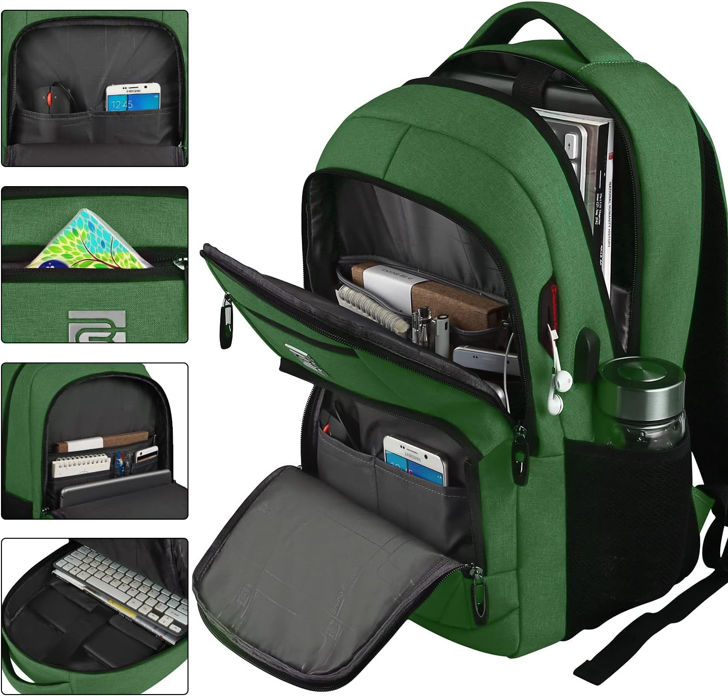 Tech Backpack for Laptops Up to 15.6 Inches with Integrated USB Power Port & Hidden Security Pocket | Polyester Daypack for College Students | Thomler