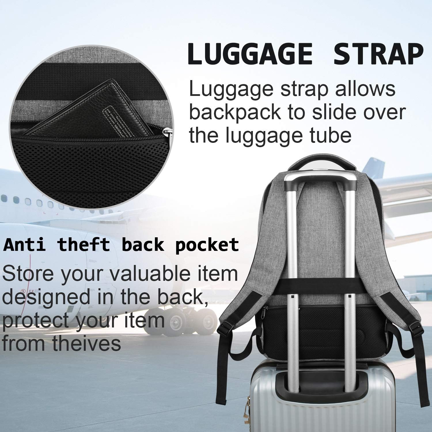 Tech Backpack for Laptops Up to 15.6 Inches with Integrated USB Power Port & Hidden Security Pocket | Polyester Daypack for College Students | Thomler