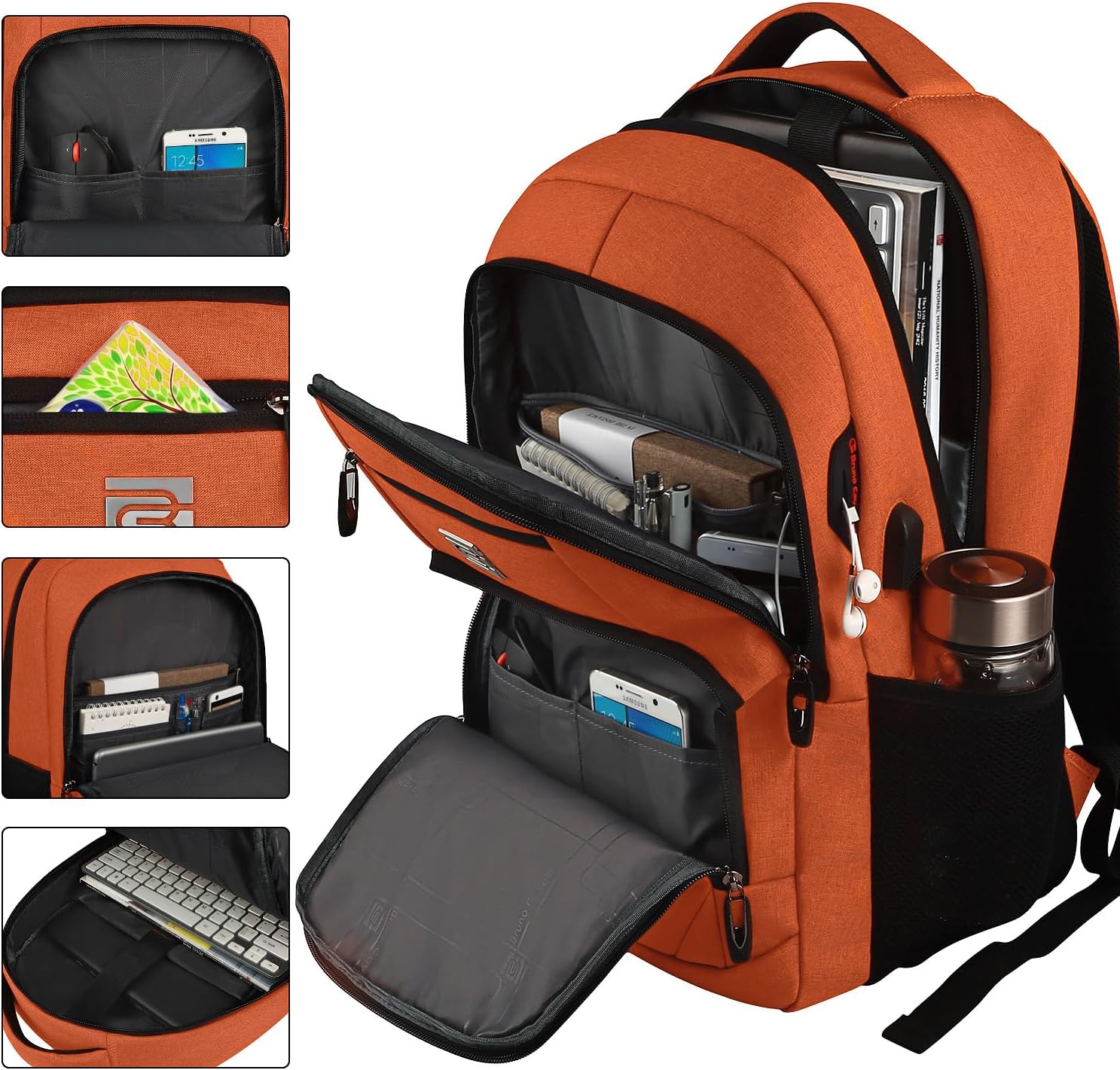 Tech Backpack for Laptops Up to 15.6 Inches with Integrated USB Power Port & Hidden Security Pocket | Polyester Daypack for College Students | Thomler