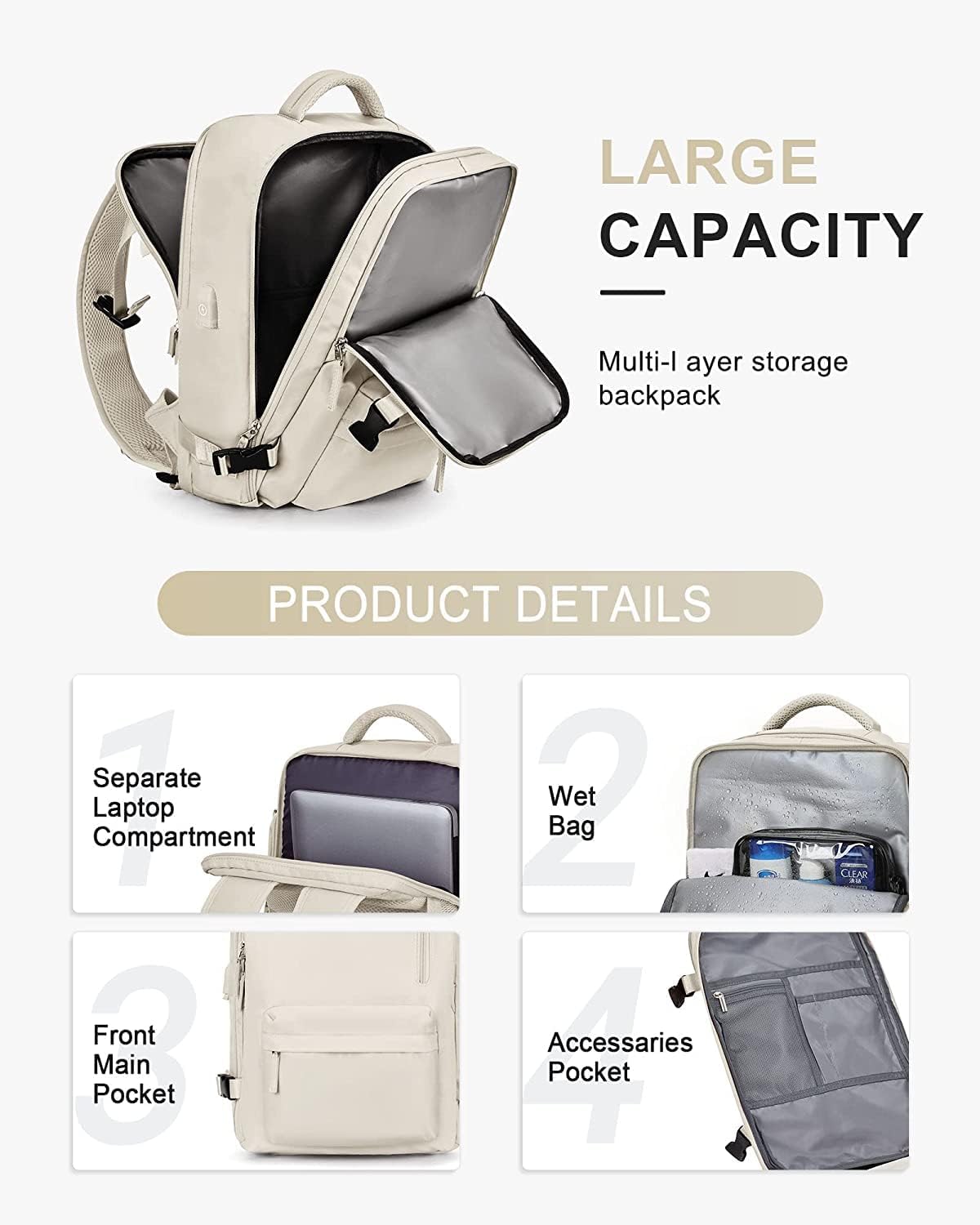 Large Travel Backpack 40L with Laptop Sleeve and Dedicated Shoe Section for Weekend Trips, Hiking & Daily Use | Thomler