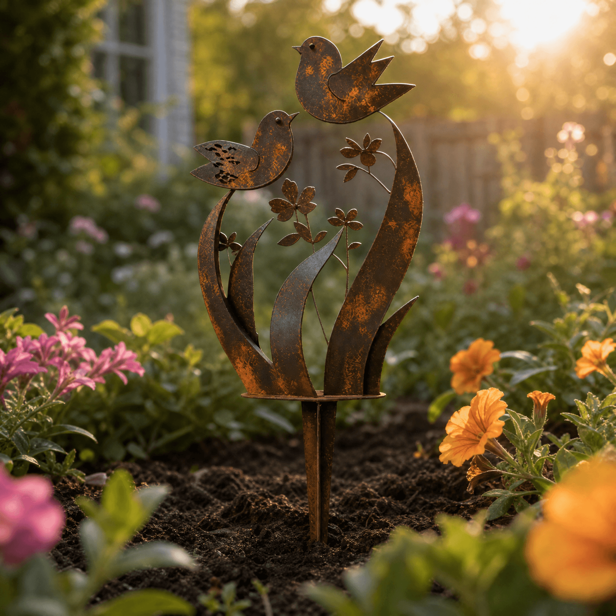 Metal Bird Silhouette Garden Stake with Wildflowers for Flower Beds and Planters Outdoor Yard Art Decoration | Thomler