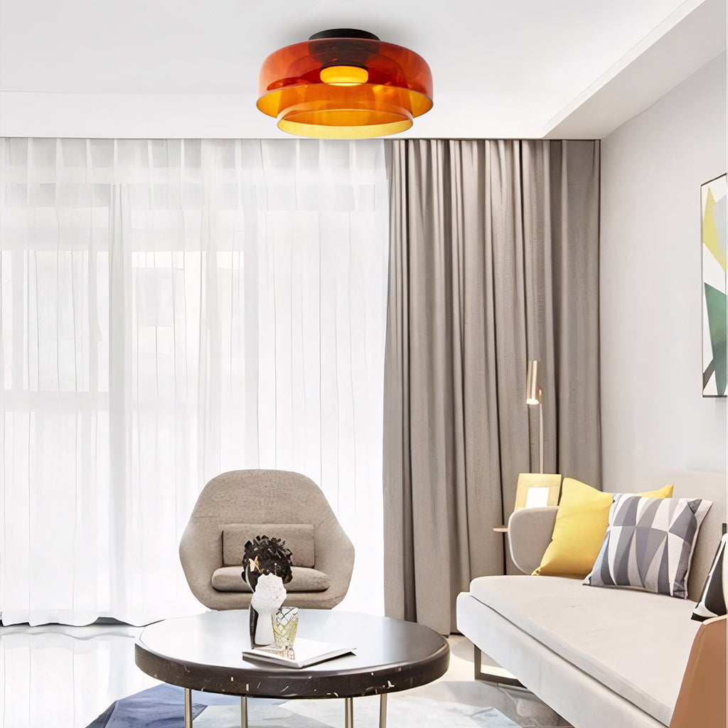 Ceiling Light Glass Multi-Layer Disc 16.5 in Contemporary Living Room Bedroom Dining Room Fixture | Thomler