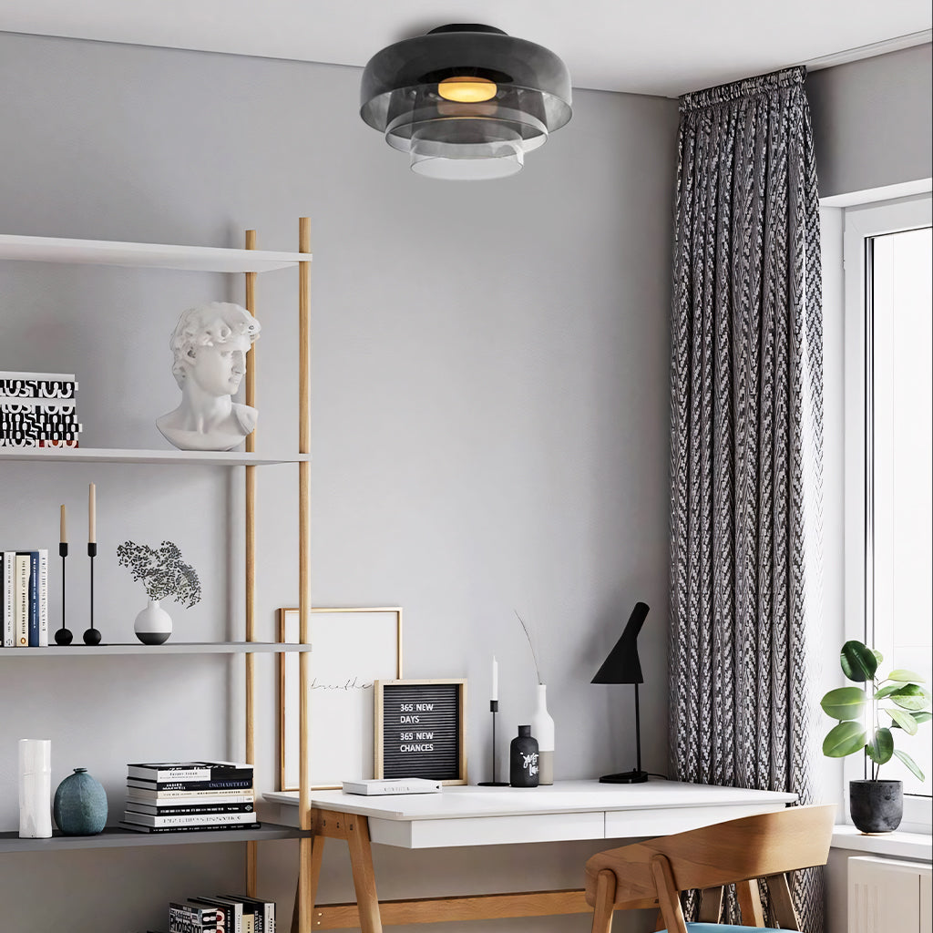 Ceiling Light Glass Multi-Layer Disc 16.5 in Contemporary Living Room Bedroom Dining Room Fixture | Thomler