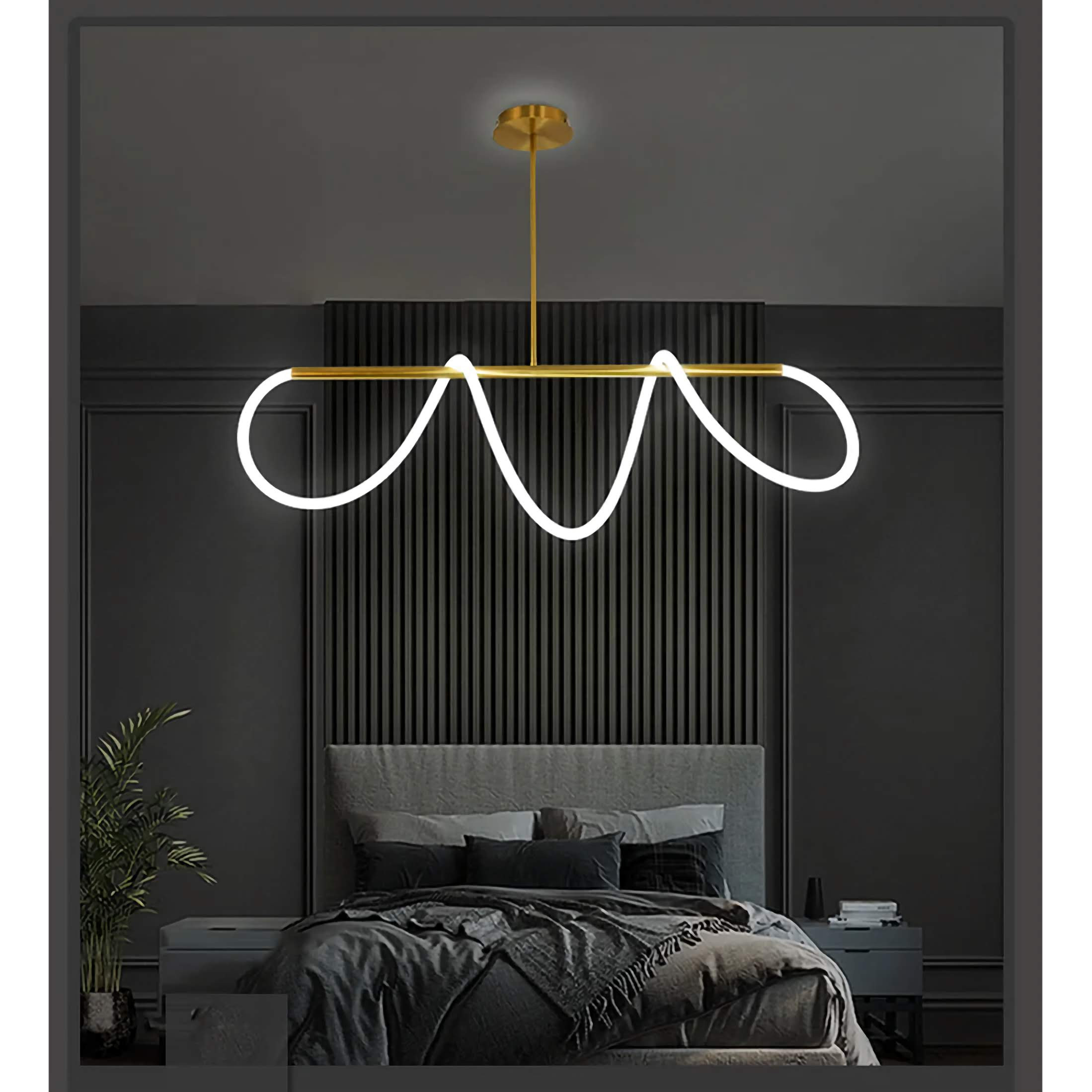 Pendant Light Copper Tube 110.0 cm Gold Dining Room LED Surface Mounted Curved Ceiling Light Minimalist Modern Fixture | Thomler