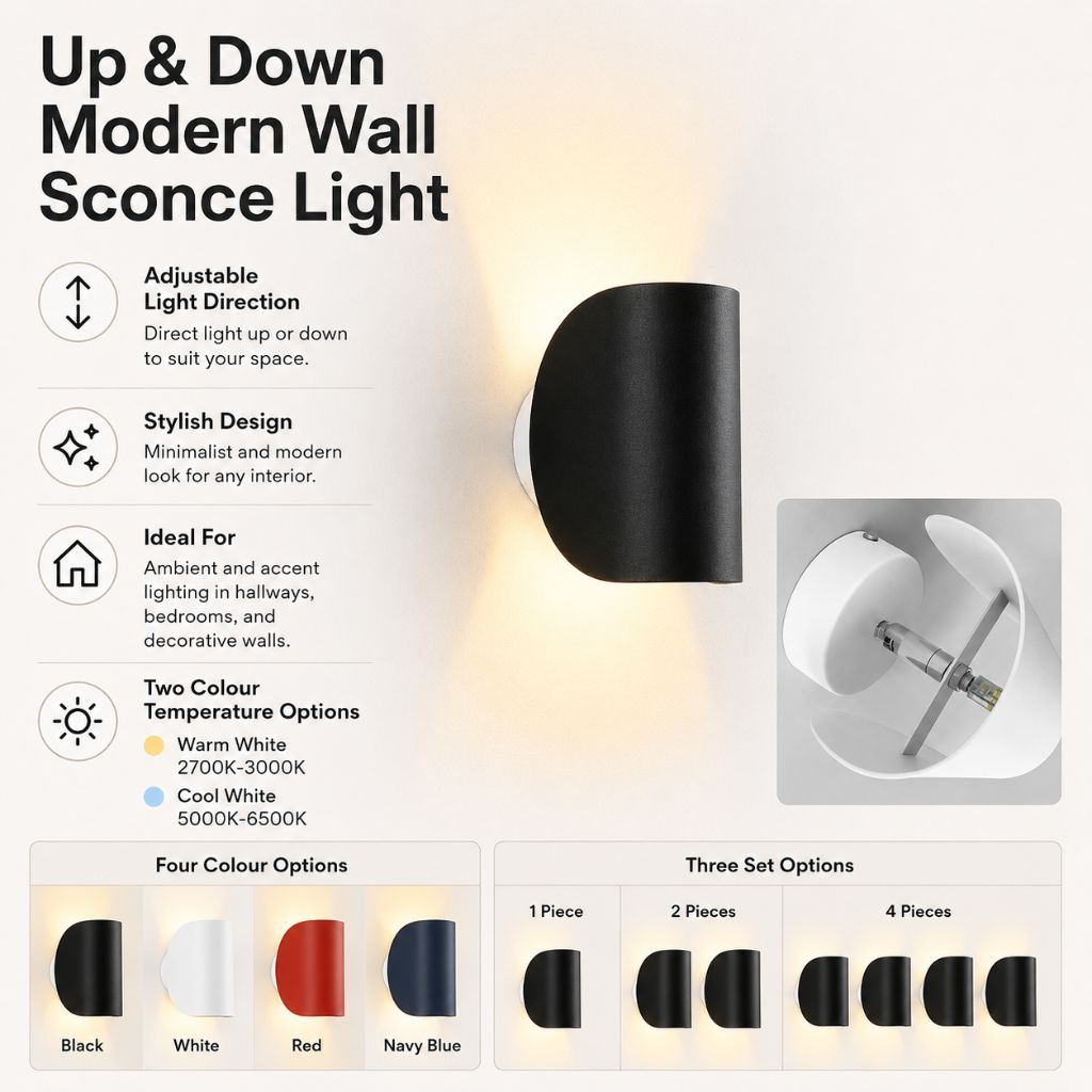 Dual-Beam Adjustable LED Wall Light – Aluminum Up-Down Sconce for Hallways & Bedrooms – Rotatable Accent Fixture for Modern Interiors | Thomler