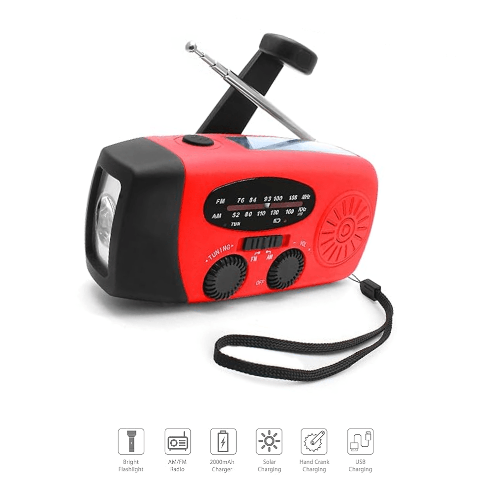 Emergency Hand Crank Radio with Flashlight & Phone Charger – Solar & USB Rechargeable Weather Alert AM/FM Radio for Power Outages, Camping | Thomler