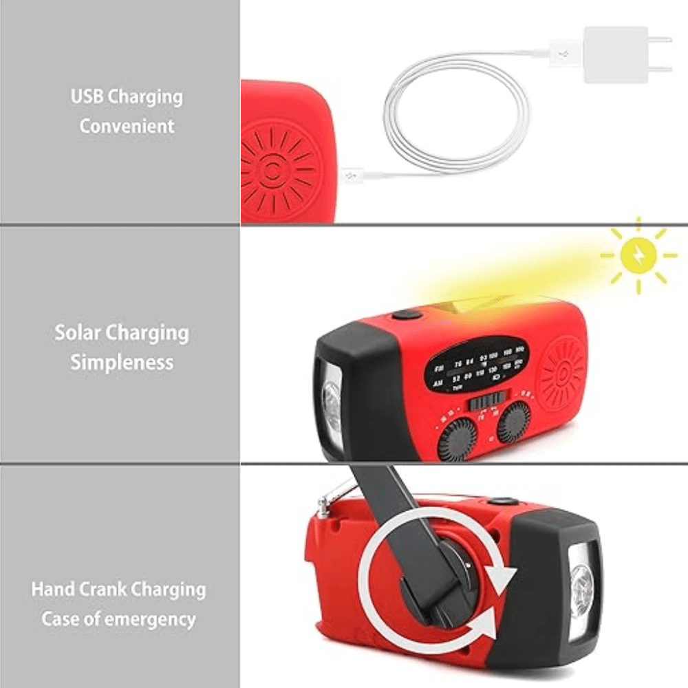 Emergency Hand Crank Radio with Flashlight & Phone Charger – Solar & USB Rechargeable Weather Alert AM/FM Radio for Power Outages, Camping | Thomler