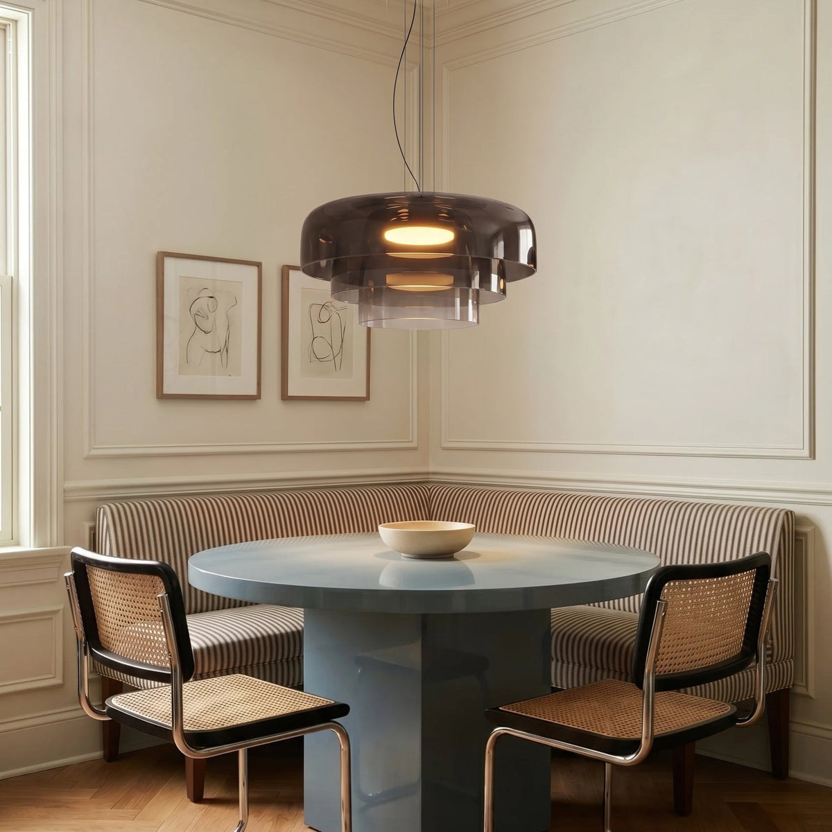 Hand-Blown Glass Pendant Light Fixture – 17 in Sculptural Dome Shade with Adjustable Cord for Kitchen Island, Dining Room, Entryway – Warm | Thomler