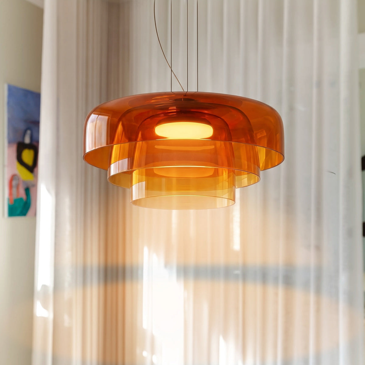 Hand-Blown Glass Pendant Light Fixture – 17 in Sculptural Dome Shade with Adjustable Cord for Kitchen Island, Dining Room, Entryway – Warm | Thomler