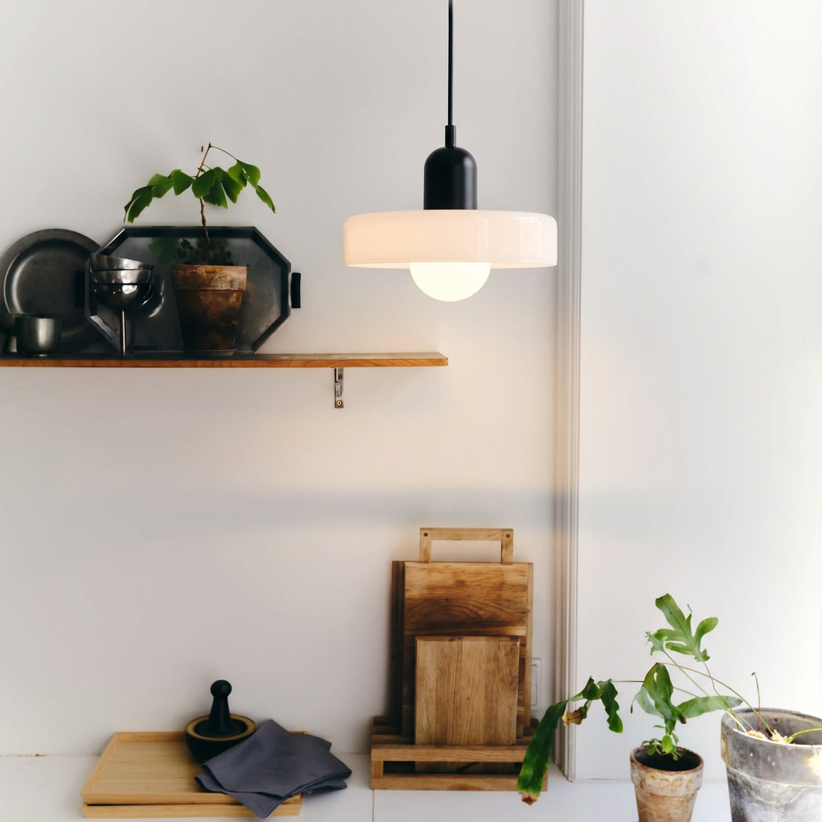 Jewel-Toned Glass Pendant Light with Adjustable Cord – Mid-Century Modern Hanging Fixture for Kitchen Island, Dining Table & Reading Nook | Thomler