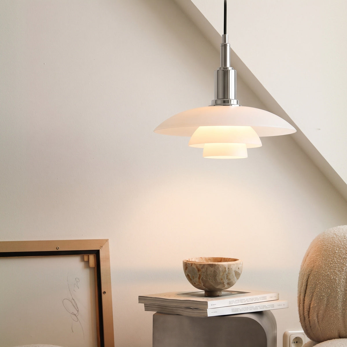 Scandinavian Glass Pendant Light, Adjustable Height Ceiling Fixture, E27 Socket, Minimalist Hanging Lamp for Kitchen Island, Dining Room | Thomler