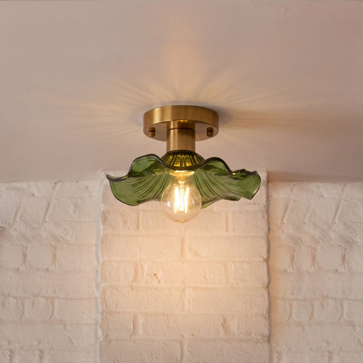Flush Mount Ceiling Light Fixture – Flower Glass LED Lamp 23 in Diameter for Living Room Bedroom Kitchen | Modern Floral Design Overhead | Thomler