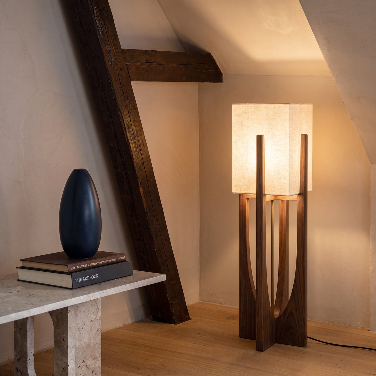 Japanese-Inspired Floor Lamp with Fabric Shade & Wood Base – Warm LED Accent for Living Room, Bedroom & Reading Nook | Thomler