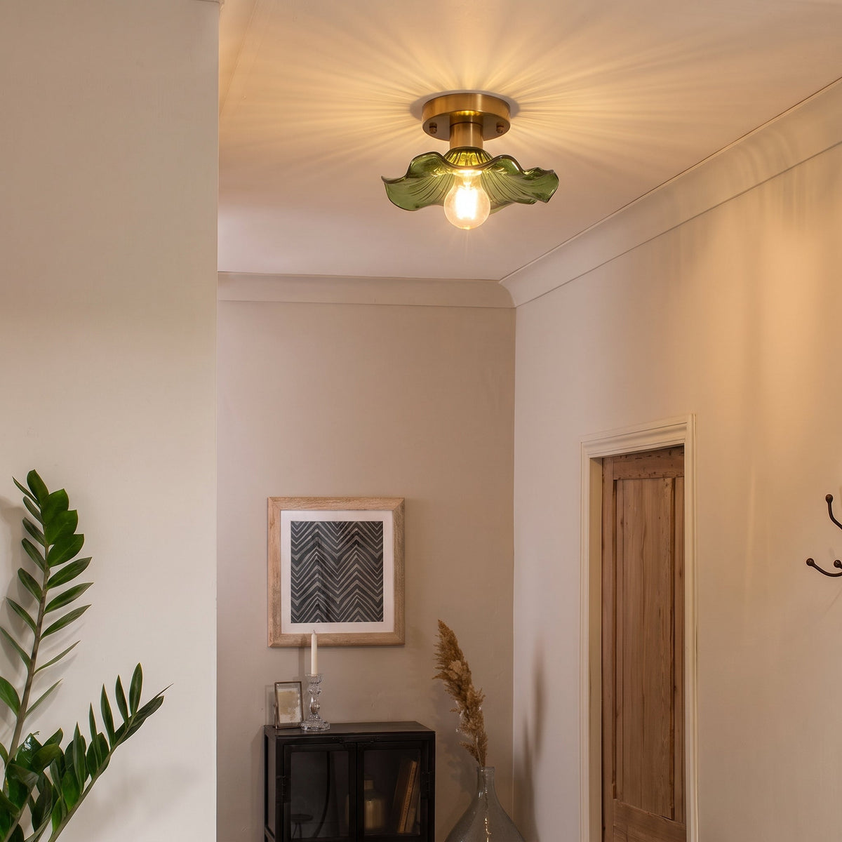 Flush Mount Ceiling Light Fixture – Flower Glass LED Lamp 23 in Diameter for Living Room Bedroom Kitchen | Modern Floral Design Overhead | Thomler
