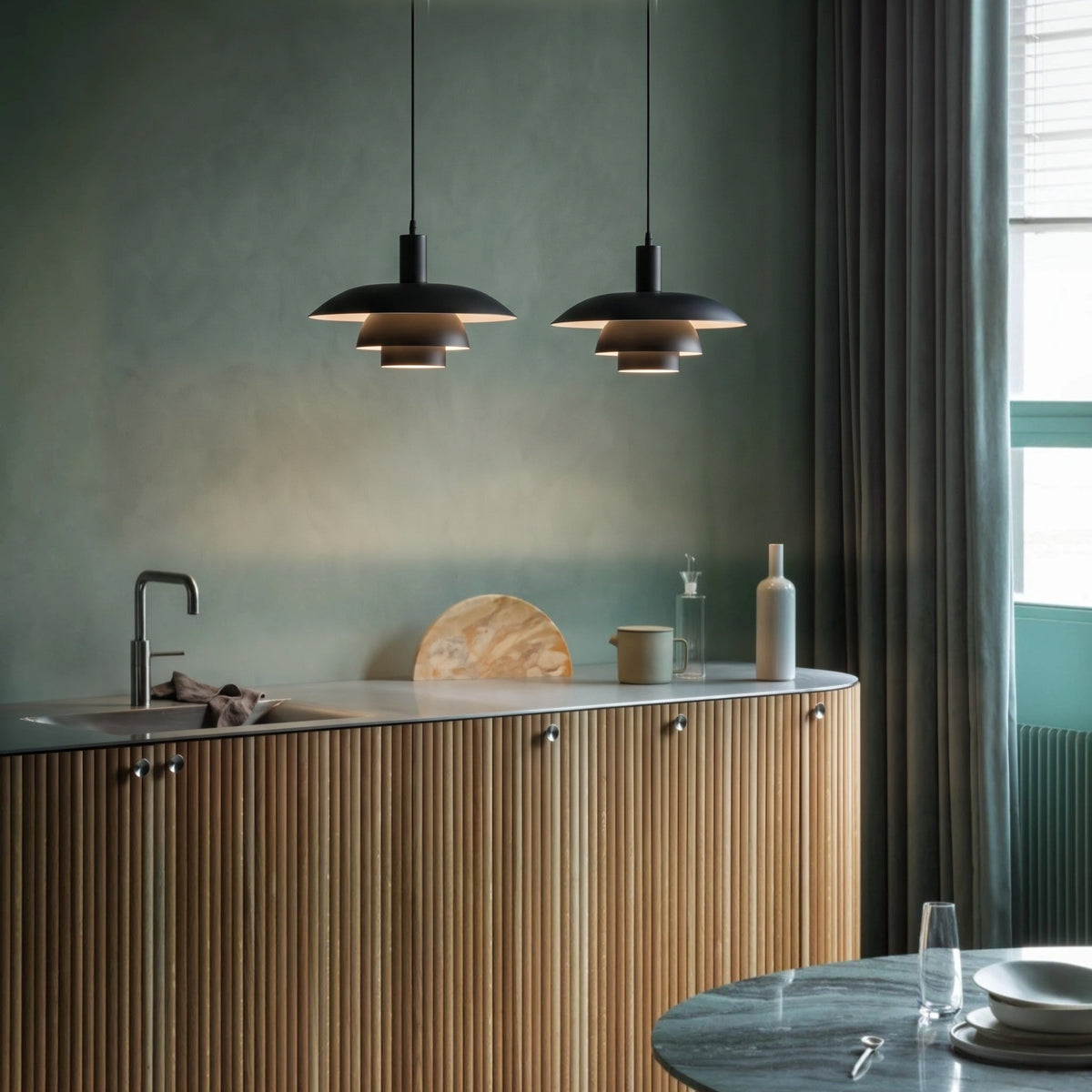 Scandinavian Metal Pendant Light with Integrated LED – Dimmable Ceiling Fixture for Dining Room & Kitchen – 11.4 in or 15.4 in Diameter | Thomler