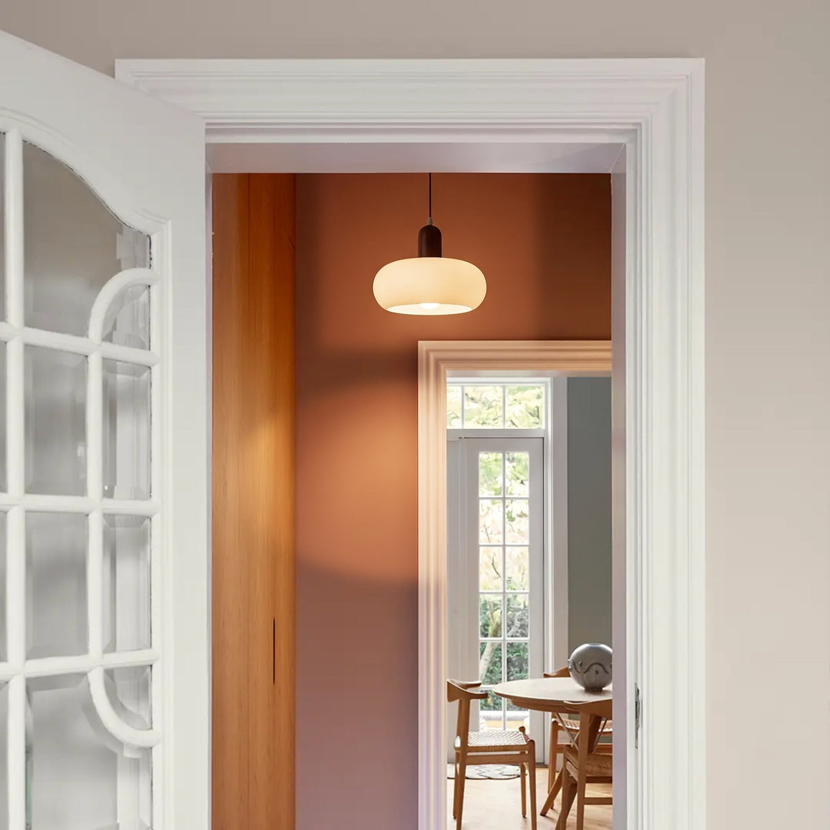 Pendant Light Ceiling Fixture with Cream Shade and Wood Accent for Dining Room, Kitchen Island, Bar Area & Living Space | Thomler
