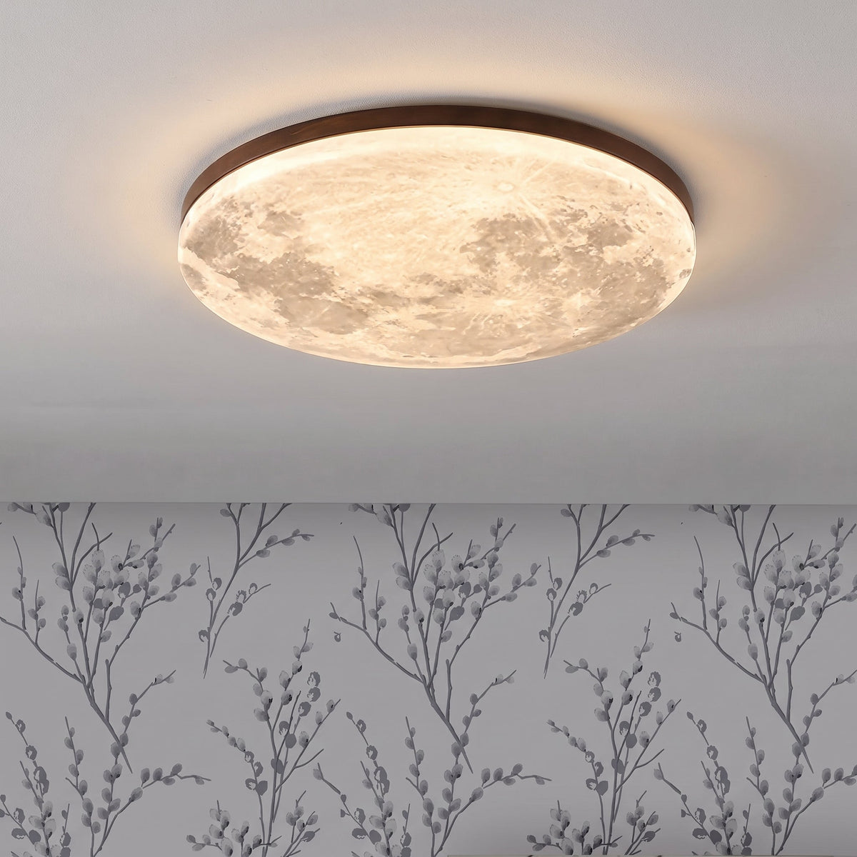 Round LED Ceiling Light Fixture with Dimmer – Wood Grain Finish Flush Mount for Bedroom & Living Room | Thomler