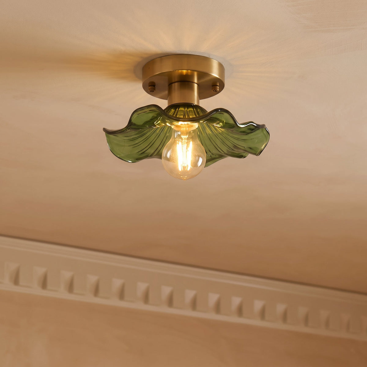 Flush Mount Ceiling Light Fixture – Flower Glass LED Lamp 23 in Diameter for Living Room Bedroom Kitchen | Modern Floral Design Overhead | Thomler