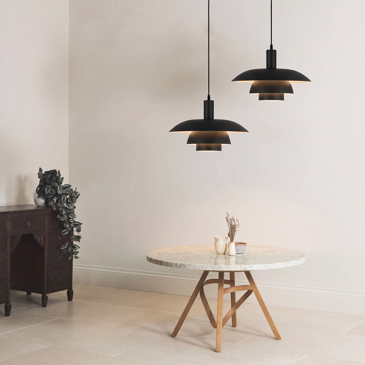 Scandinavian Metal Pendant Light with Integrated LED – Dimmable Ceiling Fixture for Dining Room & Kitchen – 11.4 in or 15.4 in Diameter | Thomler