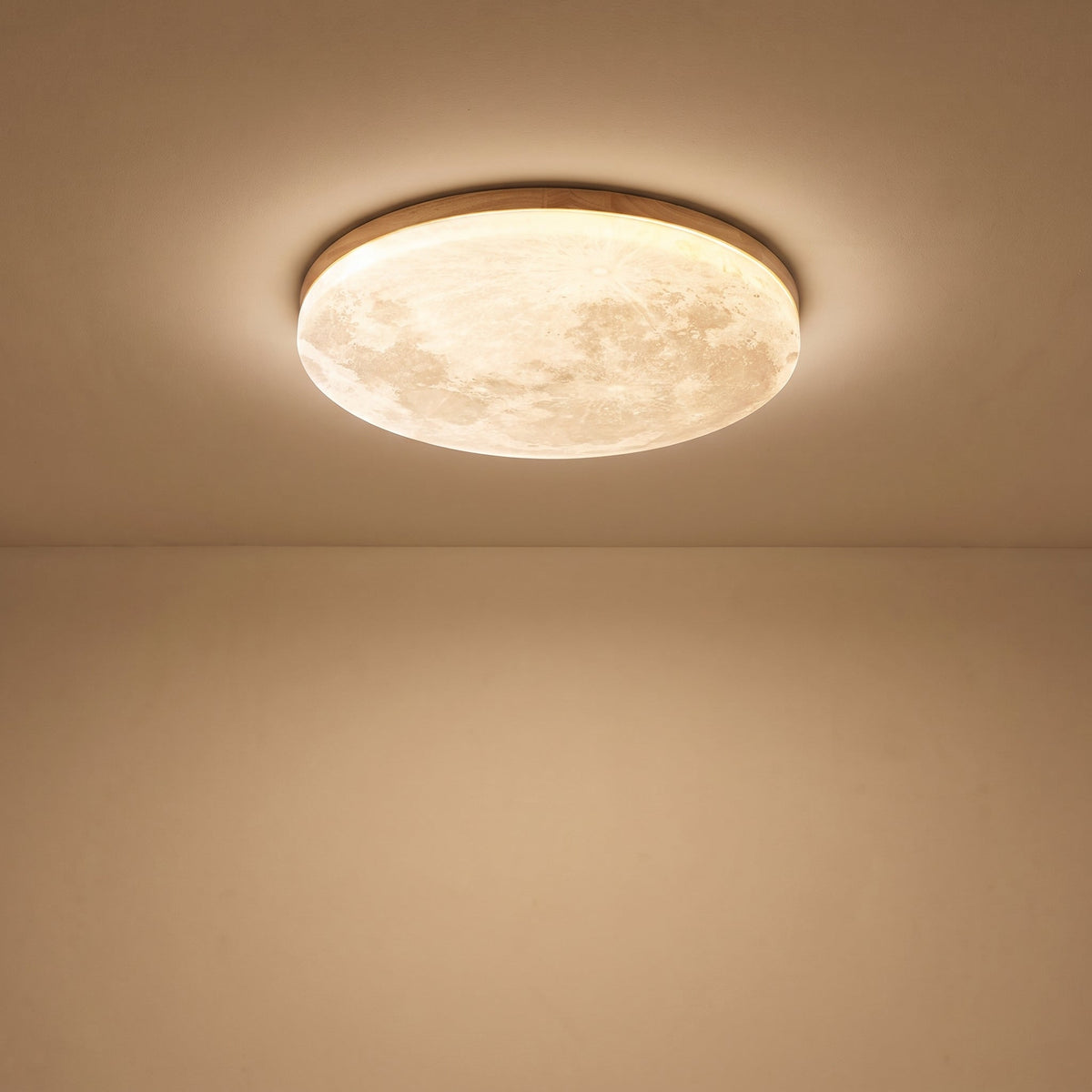 Round LED Ceiling Light Fixture with Dimmer – Wood Grain Finish Flush Mount for Bedroom & Living Room | Thomler