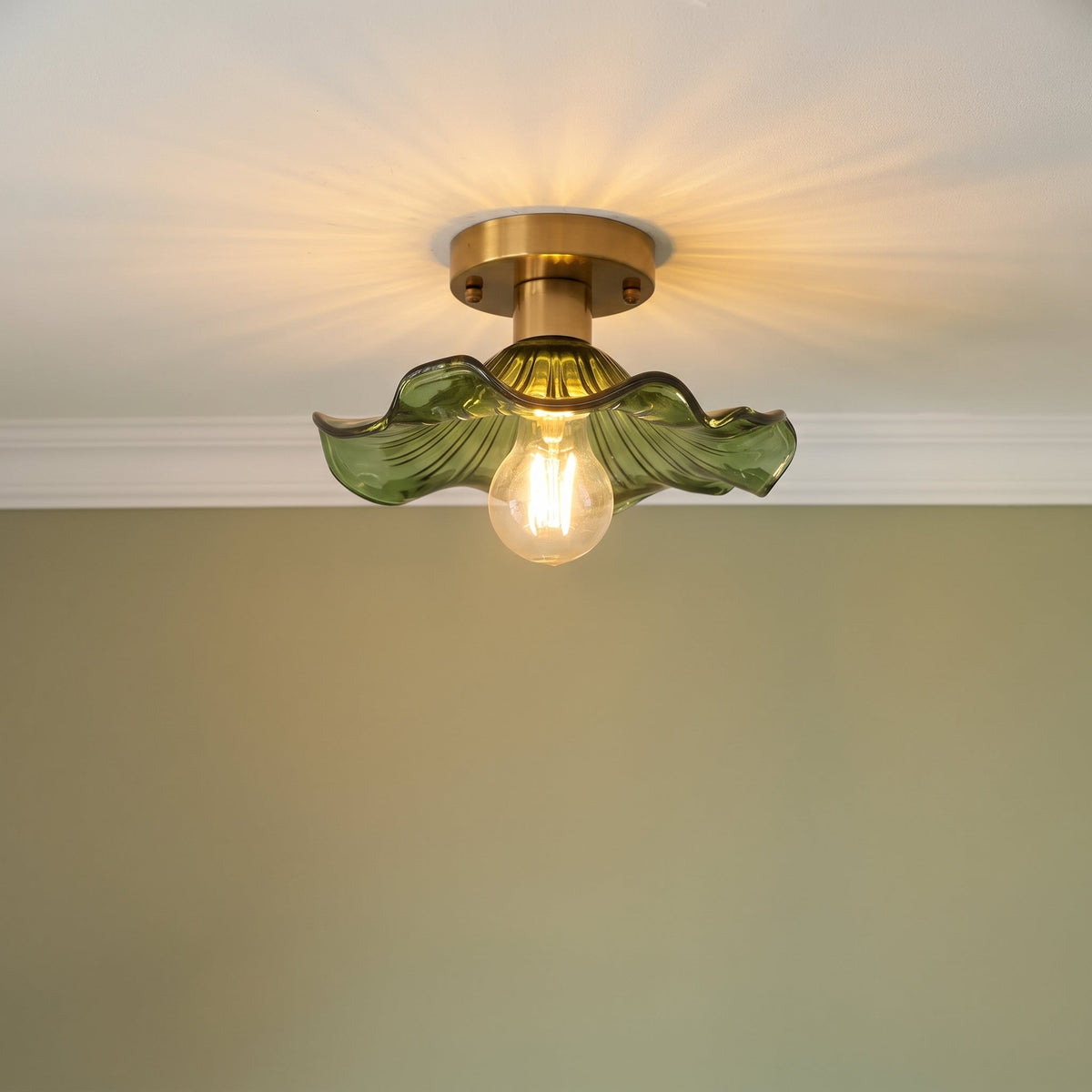 Flush Mount Ceiling Light Fixture – Flower Glass LED Lamp 23 in Diameter for Living Room Bedroom Kitchen | Modern Floral Design Overhead | Thomler