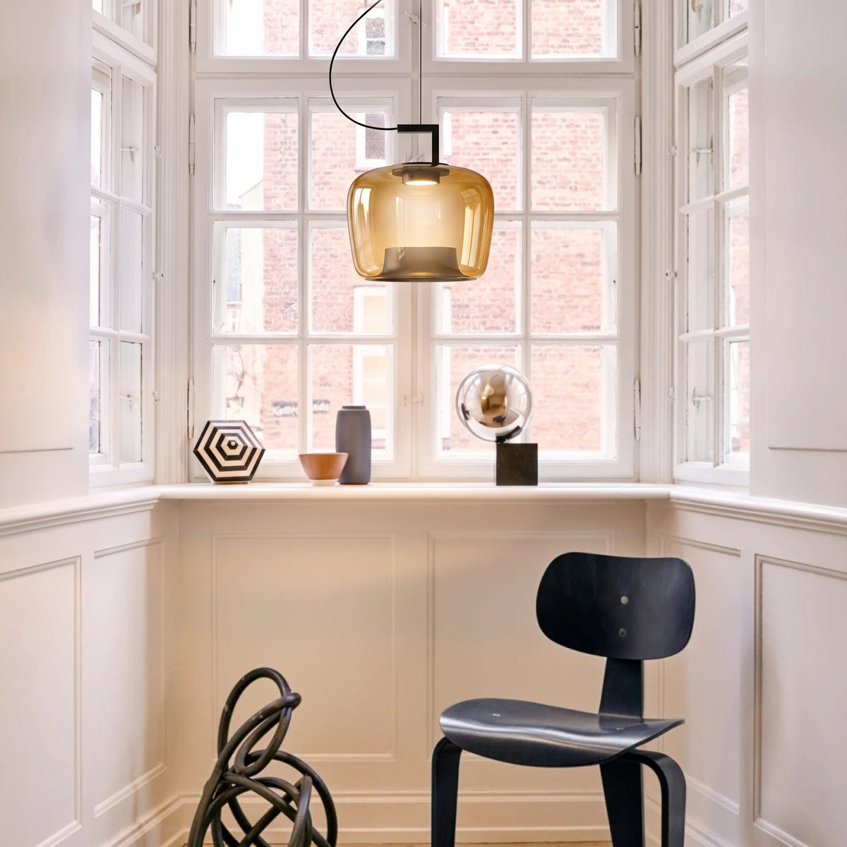 Glass Globe Pendant Light with Iron Frame & Adjustable Cord for Dining Room, Kitchen, Bar – Contemporary Hanging Fixture | Thomler