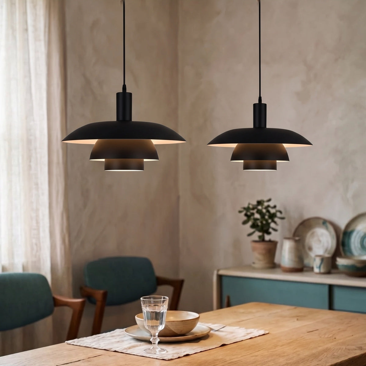 Scandinavian Metal Pendant Light with Integrated LED – Dimmable Ceiling Fixture for Dining Room & Kitchen – 11.4 in or 15.4 in Diameter | Thomler