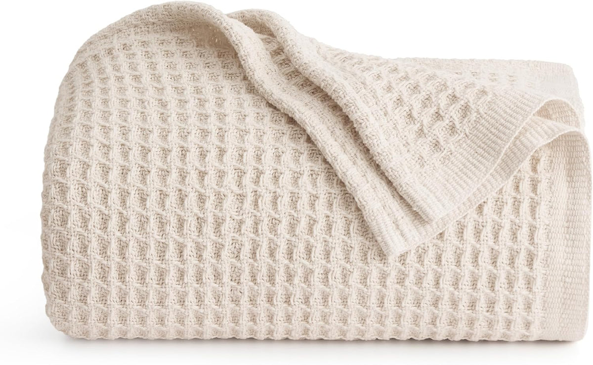 100% Cotton Waffle Weave Throw Blanket Queen King Breathable Lightweight Bed Cover for All Seasons Couch Sofa Bedroom Layering Textured | Thomler