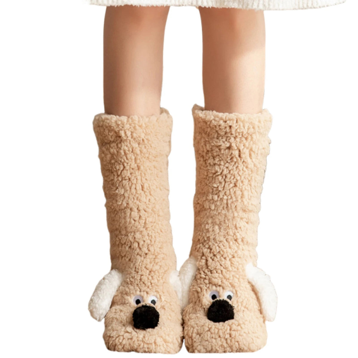 Plush Animal Socks with 3D Puppy Ears – Soft Fleece Winter Footwear for Women & Teens | Thomler