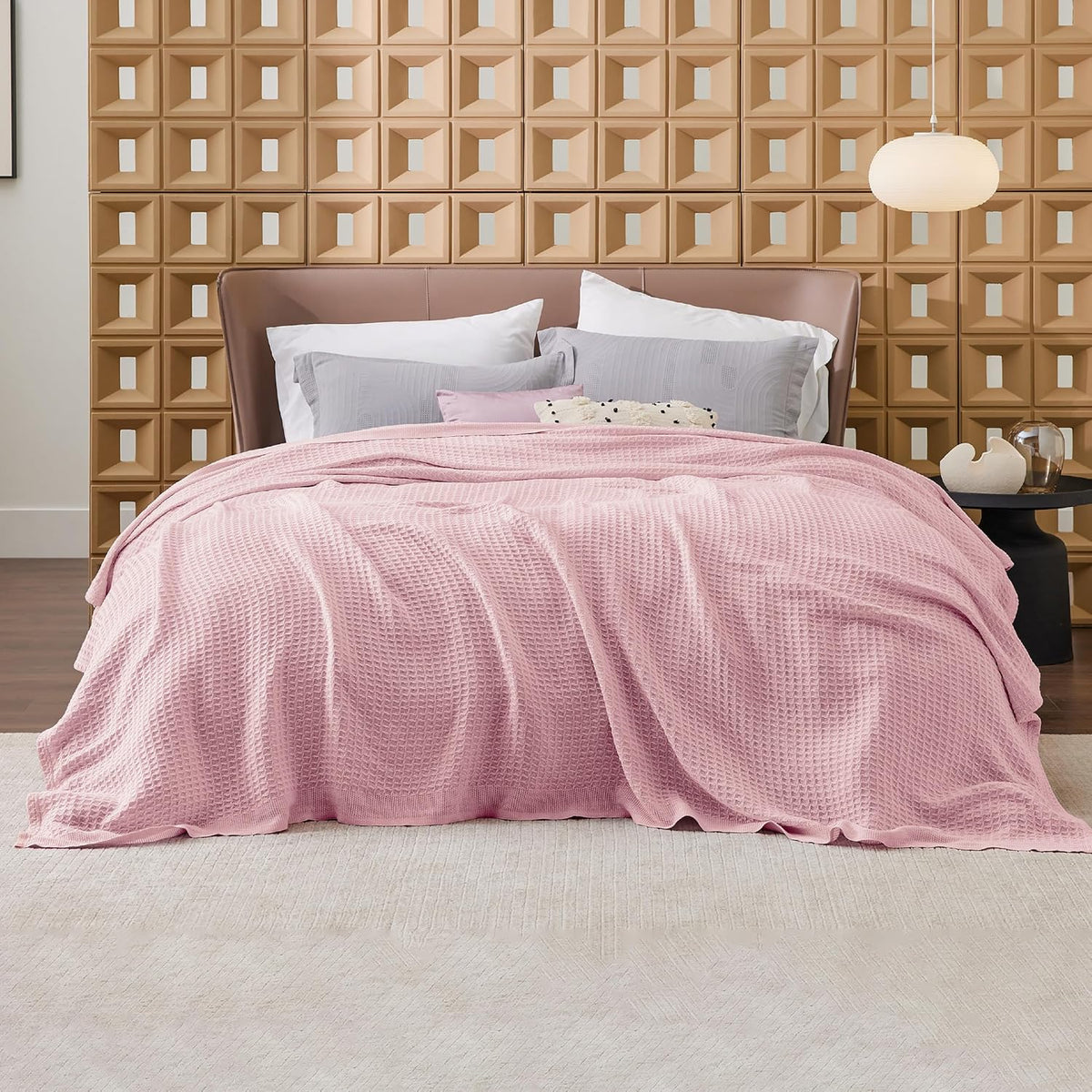 Pure Cotton Thermal Blanket – Queen 90×90 in – Textured Weave Layer for All Seasons – Lightweight & Breathable Throw for Bed or Sofa | Thomler