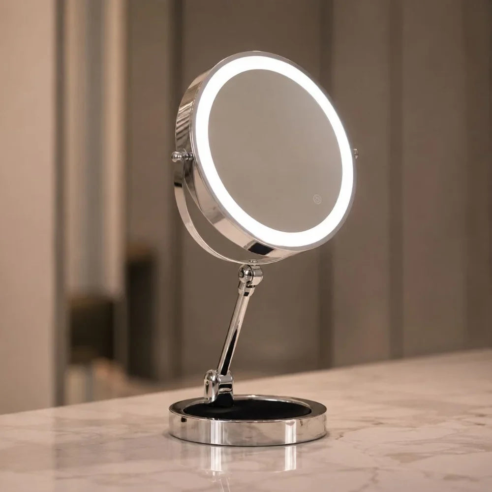Dual-Sided Vanity Mirror 10x Magnification LED Rechargeable Touch Control Tabletop Cosmetic Mirror 360° Rotating Desktop for Makeup | Thomler